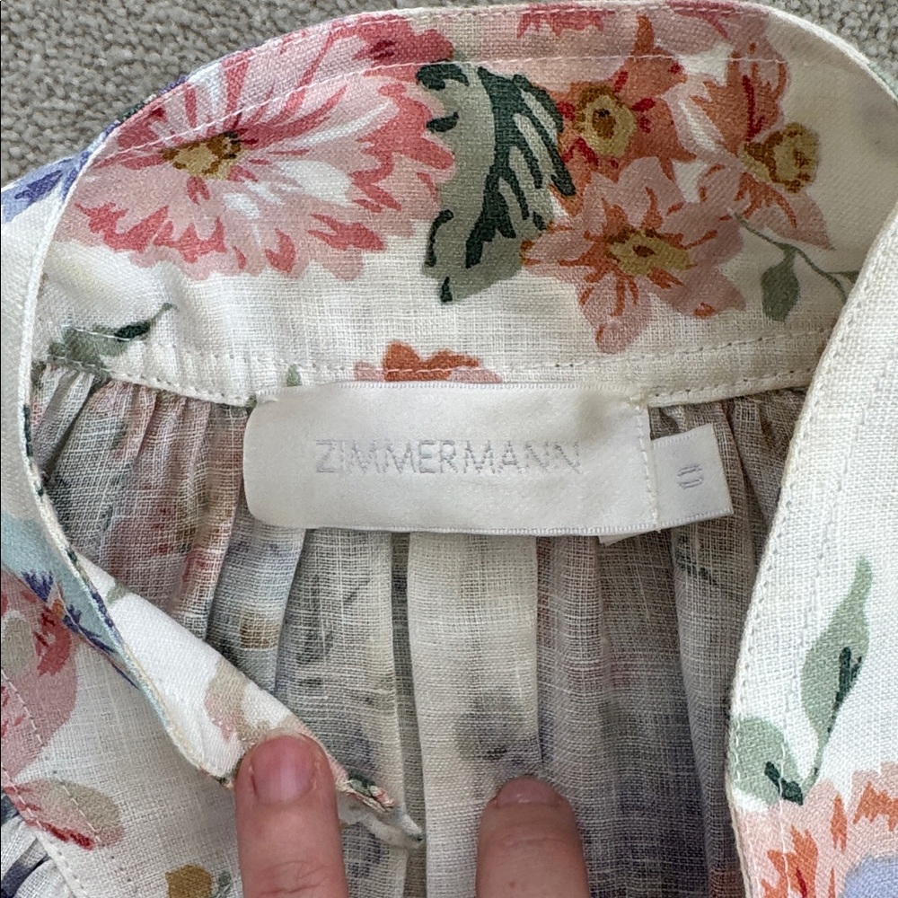 Zimmermann White Floral Button-Up Dress with Pink and Green Accents, size 0 - Picture 3 of 5